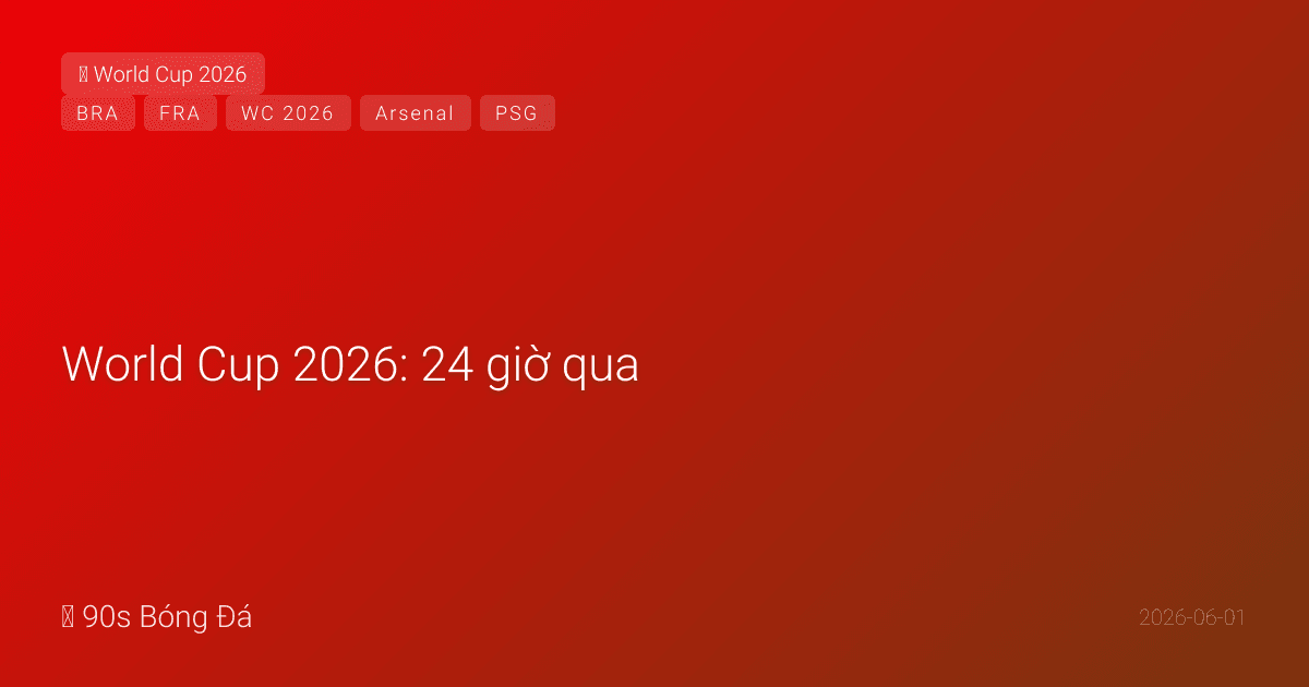 World Cup 2026: 24 giờ qua — DEADLINE HÔM NAY! 48 đội nộp 26. Neymar chấn thương bắp chân — có thể LỠ trận đầu Brazil! Gabriel (Arsenal) tâm lý sau penalty miss CK C1. PSG bảo vệ C1 → cầu thủ Pháp tự tin tối đa. 10 ngày khai mạc